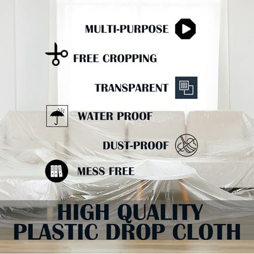10 Pack 12 x 9 ft Painter’s Plastic Drop Cloth Painting Sheet-Light & Durable Dust Cover