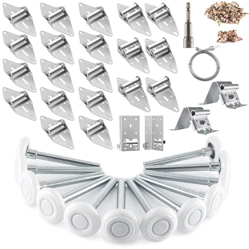 XiKe 2" Nylon Garage Door Roller 4" Stem and Hinges Kit with Top & Bottom Bracket Steel Wire Rope Screw Sleeve Hardware Set for 16 x 8 or 18 x 8 FT Door - color: White, size: 16*8FT DR (rollers+hardware)