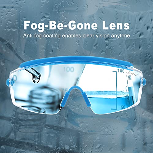 UKNOW Safety Goggles Over Glasses, Anti Fog Safety Glasses with Clear Wraparound Lens, ANSI Z87.1 Protective Eyewear - color: Electric Blue