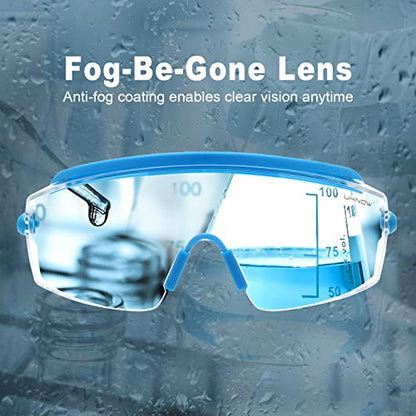 UKNOW Safety Goggles Over Glasses, Anti Fog Safety Glasses with Clear Wraparound Lens, ANSI Z87.1 Protective Eyewear - color: Electric Blue