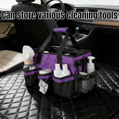 Tool Organizer Tote Bag, Pink and Black, Large Capacity with Adjustable Compartments, Portable Cleaning Storage Caddy, 14.96x10.63x9.06 Inches (Purple) - color: Purple