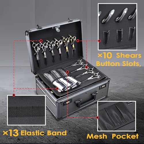 Yueieoun Barber Case with Clippers Sliding Tray, Profesional Barbers Briefcase Tool Case, Travel Barber Cases for Clippers and Supplies, Hair Scissors Trimmer Organizer, Salon Grooming Hard Suitcase - color: Gunmetal Grey