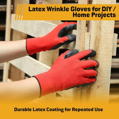 12 Pairs Crinkle Latex Coated Work Gloves for Men, Non-Slip Grip Gardening Gloves, Suit For Construction, Warehouse - size: X-Large