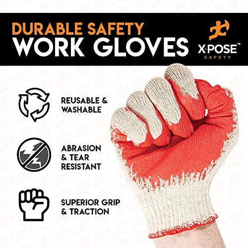 Xpose Safety Red & Blue Palm Work Gloves – Latex-Coated Knit Grip Safety Gloves for Construction, Electricians, & General Use - color: Red