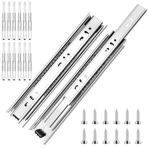 20 inch Ball Bearing Drawer Slides 6 Pairs (12pcs) - 100LB Capacity, Full Extension Side Mount Slides for Kitchen Cabinets, Wardrobes, Office Furniture (Silver 20inch) - color: Silver, size: 20 Inch