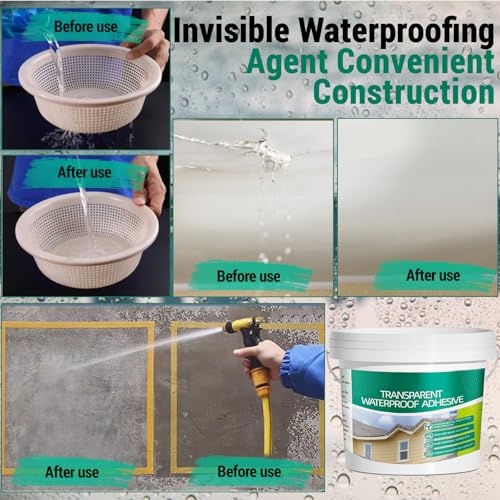 5Kg/202Fl.oz Transparent Waterproof Coating Invisible Waterproof Agent Set with Indoor&Outdoor Insulating Sealant with Wooden Brush Putty Knife Cut Resistant Work Gloves Paint Roller(6L/1.58Gal) - style: B