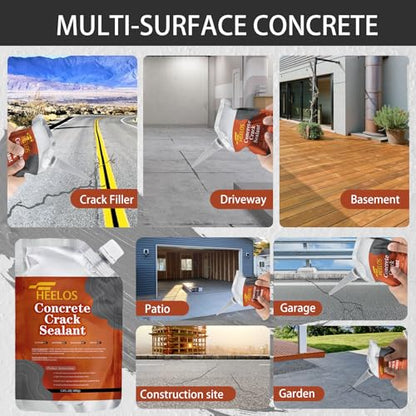 Concrete Crack Filler, 4 Pack Self Leveling Crack Sealant Repair Sealer, High Elasticity Cement Crack Filler, Waterproof Caulking Glue for Driveway, Patio, Sidewalk, Concrete Joint Repair, Grey - style: 4Pack-4.4LB