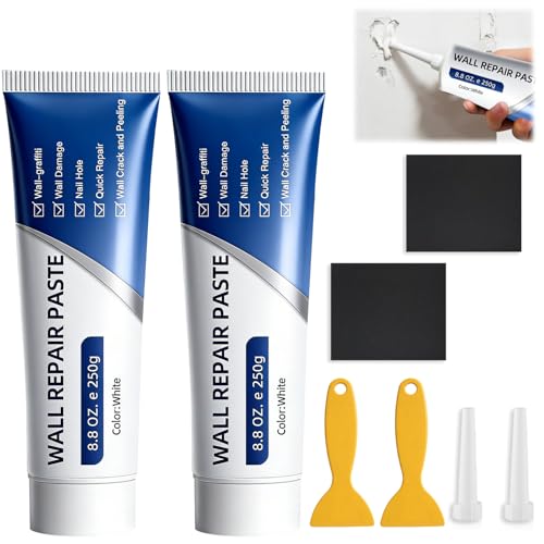 Drywall Repair Kit, 2 Pcs Spackle Wall Repair Kit, New Wall Crack Repair Paste, Wall Repair Paste Tube with Scraper/Sandpaper, Effective Repair of Scratches, Holes, Cracks and Wall Graffiti (2*250g)