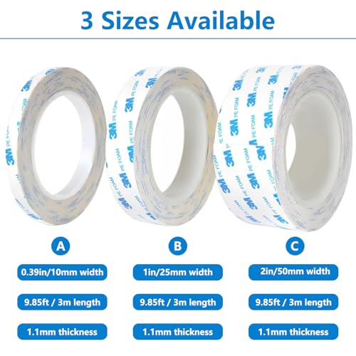 Heavy Duty Double Sided Tape 1in X 9.85ft, Removable No Residue Foam Adhesive Strips, Mounting Tape for Walls, Pictures, Posters, LED Light Strips & Home Decor (1in) - size: 1in