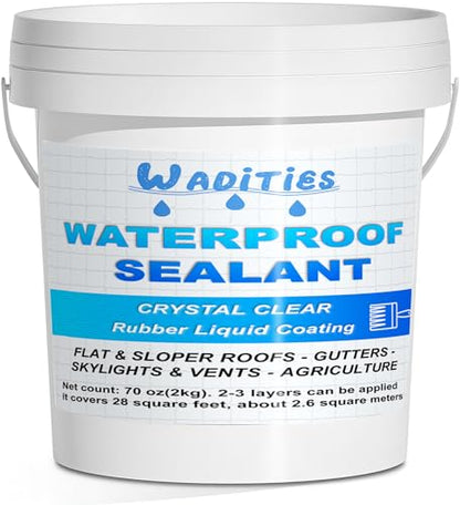 Waterproof Sealant Clear 2L(70 oz), Wadities Wall Bathroom Roof Water-Based Waterproof Coating, Invisible Repairing Leak Seal Liquid Rubber Sealant for Indoor & Outdoor