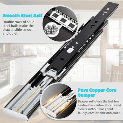 YENUO Soft Close Drawer Slides Full Extension Side Mount 12 14 16 18 20 22 24 inch Ball Bearing Metal Rails Track Guide Glides Runners Heavy Duty 100 Pound (Soft Close- 1 Pr, 16 Inch) - color: Black-Soft Close, size: 16 Inch