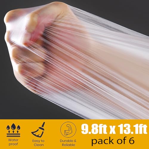 Drop Cloth Sheet,6 Pack Plastic Drop Cloths Plastic Painting Tarps Paint Drop Cloth Anti-dust Cloths for Painting Supplies Couch Cover and Furniture Cover (9.8 x 13.1 Feet)