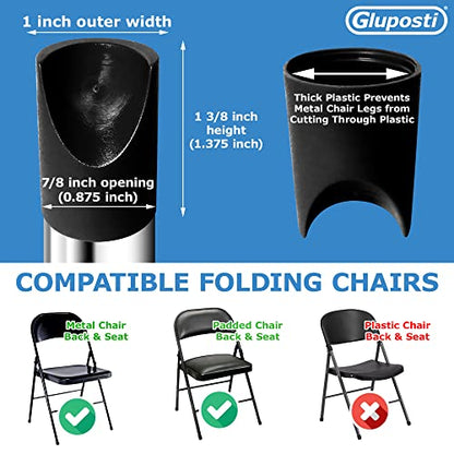 8 Black Folding Chair V-Tip Stabilizer Caps, 7/8 Inch ID - Heavy Duty Nylon End Caps, Non-Marring Round Top of Leg Protectors, Compatible Replacement Stability Plugs for Metal & Padded Folding Chairs