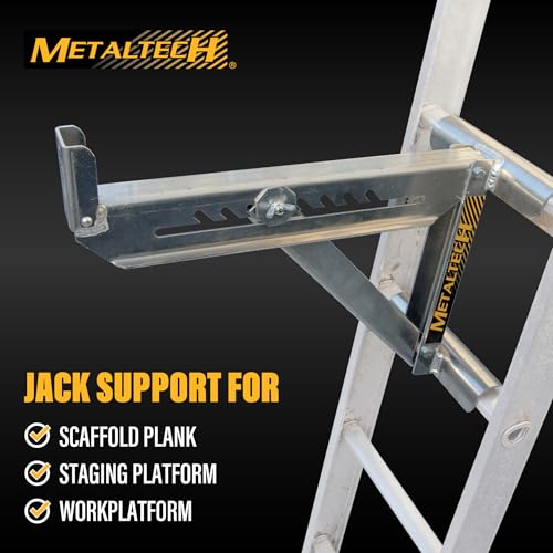 Metaltech Jobsite Series 2-Rung Ladder Jack 2-Pack E-LJ20P, Aluminum Jack for Scaffolding Extensions and Work Platforms, Scaffold, Masonry, Painting, and Roofing Tool for Job Site and Home Improvement - size: 2 Units 2 Rung