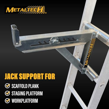 Metaltech Jobsite Series 2-Rung Ladder Jack 2-Pack E-LJ20P, Aluminum Jack for Scaffolding Extensions and Work Platforms, Scaffold, Masonry, Painting, and Roofing Tool for Job Site and Home Improvement - size: 2 Units 2 Rung