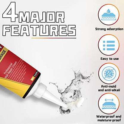 Drywall Patch Repair Kit with Scraper, White Wall Mending Agent with 2 Pcs Aluminum Drywall(2 inches), Plaster Dent Repair and Wood Scratch Repair - color: Black