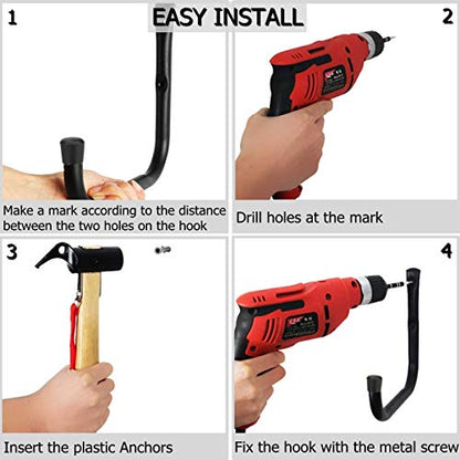 8 Pack Wall Mount Storage Hooks, 9.6IN Garage Utility Hanger for Ladder, Hold Chairs, Garden Tool, Hose, Bike Black +Red 9.6Inch x 8.8Inch