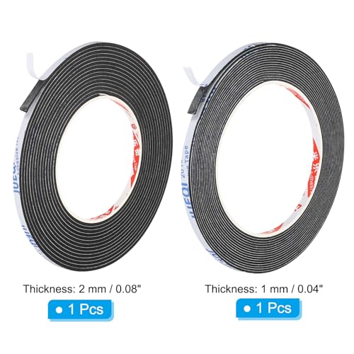 PATIKIL 5m/16.4ft Sealing Foam Tape, 2 Pack 5mm Wide 2mm/1mm Thick Single Sided Weather Stripping Door Furniture Seal Strip for Window Pipes Insulation, Black