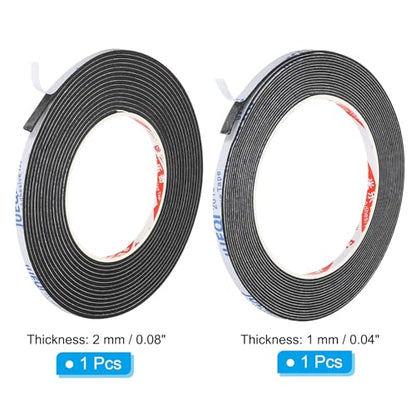 PATIKIL 5m/16.4ft Sealing Foam Tape, 2 Pack 5mm Wide 2mm/1mm Thick Single Sided Weather Stripping Door Furniture Seal Strip for Window Pipes Insulation, Black