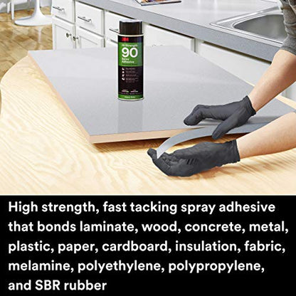 3M Hi-Strength 90 Spray Adhesive, Permanent, Bonds Laminate, Wood, Concrete, Metal, Plastic, Clear Glue, Net Wt 12.23 oz (Pack of 2) - size: 16 fl oz (Net Wt 12.23 oz) (Pack of 2), style: Hi-Strength 90