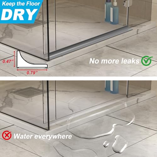 98Inch Shower Threshold Water Dam, Self-Adhesive Silicone Shower Barrier Water Stopper Shower Door Bottom Seal Strip Shower Splash Guard for Bathroom Kitchen Bathtub - color: Gray, style: 98 inch