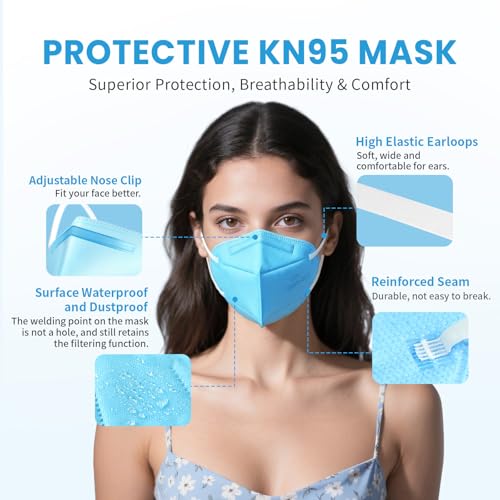 akgk KN95 Face Mask 50 PCS, Breathable Protection Masks, 5-Ply KN95 Blue Masks, Cup Dust Safety Masks - color: Blue