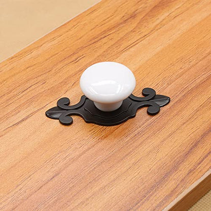 HUAMULAN 10 Pack Retro Ceramic Knobs, Glossy Dresser Kitchen Cabinet Pulls,Metal Base Backplate Cupboard Wardrobe Drawer Door Handles,3 Size Length Screws,Black Base+White Knob - color: HRJ532-BlackWhite-10PACK