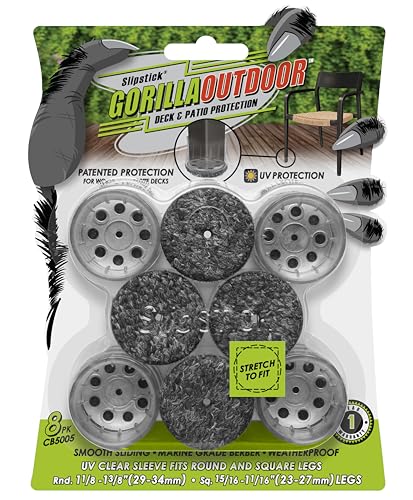 Slipstick GorillaOutdoor Berber Furniture Feet Pads with Clear Sleeve Sock (8 Pack) Outdoor Furniture Sliders for Round & Square Legs, Medium - size: Universal Medium