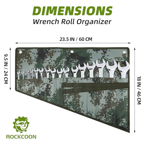 16 Pocket Wrench Roll Organizer, Rolled Tool Pouch Bag with Water Proof Oxford Cloth, Dark Camouflage - color: Dark Camouflage