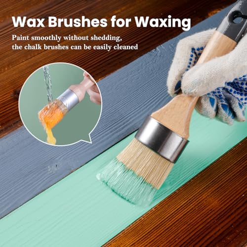 Mister Rui Chalk Paint Brush, 4 pcs Wax Paint Brush Set, Wax Brushes for Waxing and Stenciling, Natural Bristles Round Paint Brushes, Ideal for DIY Home Decor, Art Crafts - size: 4PCS, 1 Medium, 3 Small
