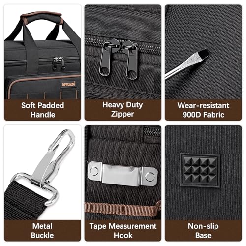 17 Inch Heavy Duty Tool Bags for Men Women, 20 Pockets Portable Tool Bag with Adjustable Shoulder Strap, Wide Mouth Tool Bag Organizer for Electricians Mechanics Carpenters HVAC