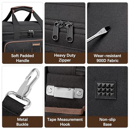 17 Inch Heavy Duty Tool Bags for Men Women, 20 Pockets Portable Tool Bag with Adjustable Shoulder Strap, Wide Mouth Tool Bag Organizer for Electricians Mechanics Carpenters HVAC