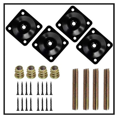 4Pcs Furniture Leg Mounting Plates Kit with M8 Hanger Bolts & Adapters - Heavy Duty T-Plate Repair Kit for Sofa,Couch,Chair,Ottoman,Table Legs,2"x2" Metal Brackets for Wobbly Furniture Fix - color: Black