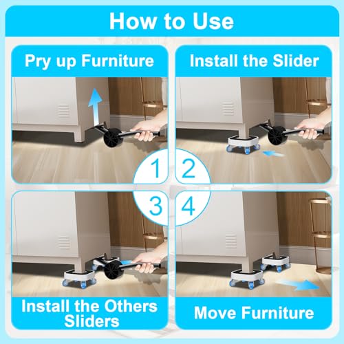 New Upgrade Furniture Movers with Wheels, Furniture Sliders with 360° Rotatable 1.25in Wheels, Furniture Dolly for Moving Heavy Sofa, Bed, Load Capacity Up to 900lb - size: 1.25in Wheels Without Pry Bar