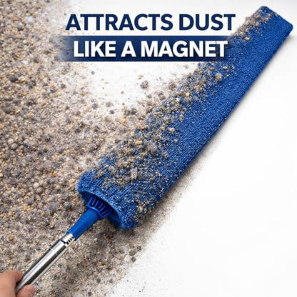 Retractable Gap Dust Cleaner with Extension Pole 30'' to 100'', Cleaning Tools with 3 Microfiber Dusting Cloths, Extendable Long Handle Duster for Cleaning Under Refrigerator Furniture Appliance Blue - color: Blue