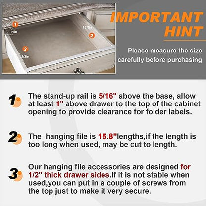 Leinuosen 6 Pcs File Cabinet Rails PVC Hanging Black Document Cabinet Rails for Drawer Sides Letter Size Office File Drawer Holder Organizer Storage, 15.8 Inches Long(1/2 Inch Wide) - size: 1/2 Inch Wide