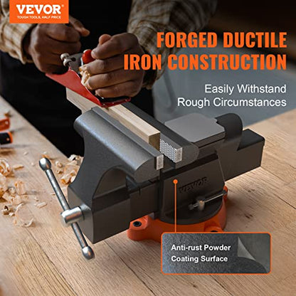 VEVOR Bench Vise, 6-inch Jaw Width 5.9-inch Jaw Opening, 360-Degree Swivel Locking Base Multipurpose Vise w/Anvil, Heavy Duty Ductile Iron Workbench Vise w/Bolts & Nuts, for Drilling, Pipe Cutting - size: 6 Inch