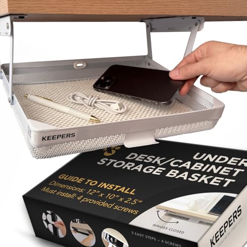 Everything Keeper - Organizer for Home, Kitchen, Bathroom, RV, Small Spaces - Storage Organizers - Compact Metal Basket - Under Cabinet Holder - Easy Install - Holds Strong - 13 x 10 x 2.5 in - color: White, size: Extra Large - Everything Keeper