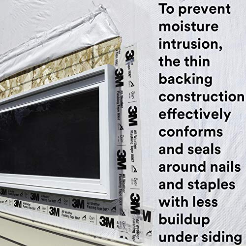 3M All Weather Flashing Tape 8067, 6 in x 75 ft, 1 Roll, Adhesive Backed Split Liner, Prevents Moisture Intrusion, Waterproof Flashing Seals Doors, Windows, Openings in Wood Frame Construction - size: 6 in x 75 ft