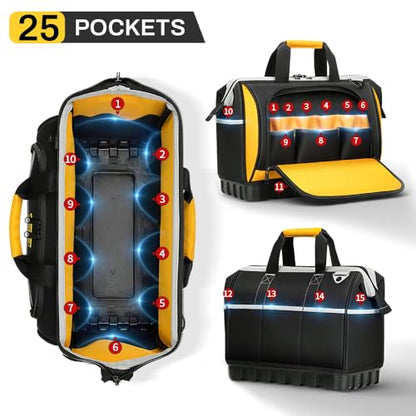 WINHUNT Tool Bag, Hard Bottom Professional Tool Tote, Multi-Pocket Storage with Shoulder Strap, Black and Yellow (Yellow & Black, 16 inch)