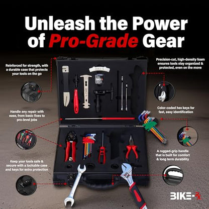 Elite 37-Piece Bike Tool Kit – Bicycle Repair & Maintenance Set for Mountain, Road, BMX & E-Bikes, w/Chain Breaker, Tire Repair Tools & Locking Hard Case