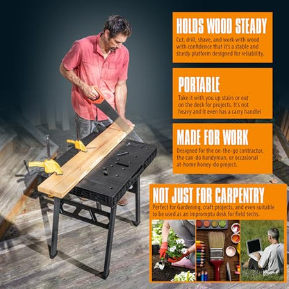 Express Folding Worktable, Easy Setup Portable Folding Workbench, 34" W x 24" D Lightweight Versatile Worktable with 1650 Lbs Load Capacity Work Benches for DIY Home Improvements Professional Worksite