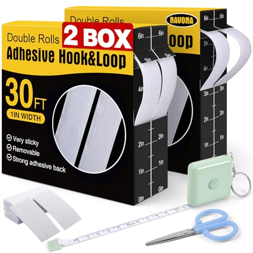 Navona 2 Boxes Heavy Duty Hook and Loop Strips with Adhesive, 60Ft Total x 1 Inch Hook and Loop Tape with Backing for Home, Office, School, and Crafting Projects, White - color: 1inx30ft-white-2Boxes