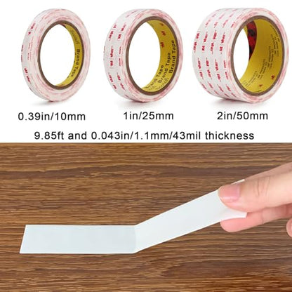 3M Double Sided Tape 0.39in X 9.85ft，Heavy Duty Removable Mounting Tape, Picture Hanging Adhesive Strips - size: 0.39in x 9.85ft