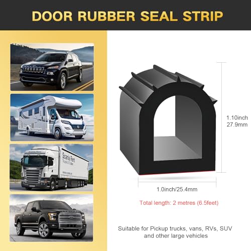 D Shape Door Rubber Seal – Weather Stripping for Truck Camper Doors, 1 Inch EPDM Self Adhesive Rubber Seal Strip for Fill Gaps, Heavy Duty RV Slide Out Exterior Use (6.5 ft) - size: 6.5 Feet