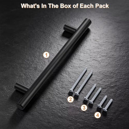 Probrico 5 Pack Hole Centers(160mm) 6.25inch Matte Black Kitchen Cabinet Handles,Stainless Steel Dresser Drawer Pulls, 8.8inch Length Pull Handle for Cabinets - size: Center to Center: 6-1/4 inch