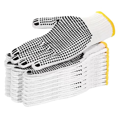 Safety Work Gloves with Anti-slip Dots 12 Pairs White Polyester Knitted Gloves for Garage Warehouse Industrial Gardening - color: Black