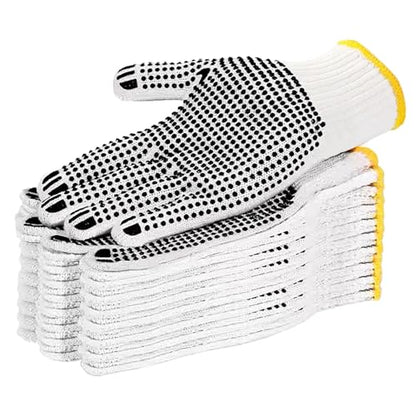 Safety Work Gloves with Anti-slip Dots 12 Pairs White Polyester Knitted Gloves for Garage Warehouse Industrial Gardening - color: Black