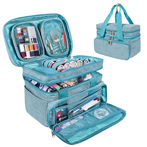 SINGER Sewing Accessories Organizer (Bag Only) – Double Layer Portable Sewing Storage Bag | 2 Detachable Pouches and 18 Compartments, Large Sewing Supplies & Crafting Carry-all (Teal) - color: Teal