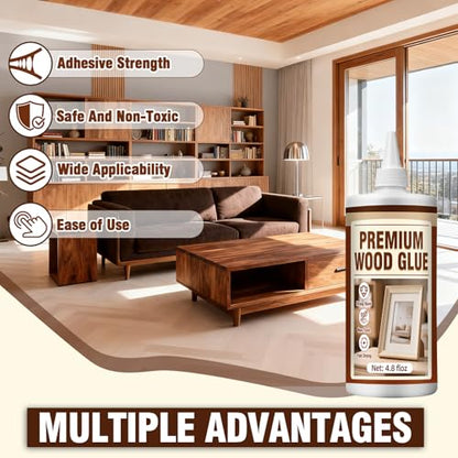 Wood Glue, Strongest Heavy-Duty Wood Glue for Furniture, Waterproof Clear PVA Crazy Glue for DIY, Crafts, Furniture, Baseboard, Cabinets, Door(150g)